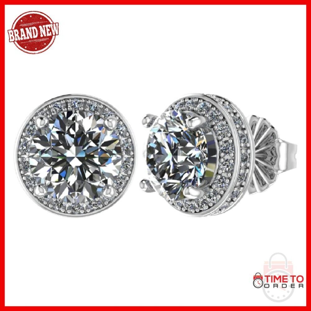 Sterling Silver Halo Stud Earrings 1.35cttw Hypoallergenic CZ